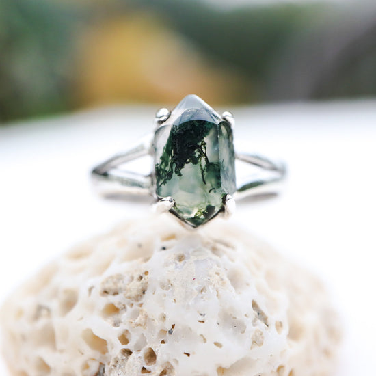 Simple, Handmade Moss Agate 925 Sterling Silver Ring