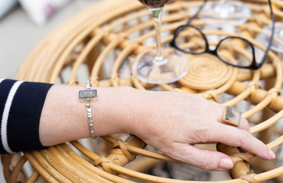 Moss Agate Bracelets in Sterling Silver & 14ct Gold.