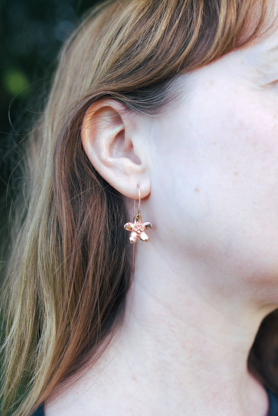 Rose Gold Hoya flower drop earrings