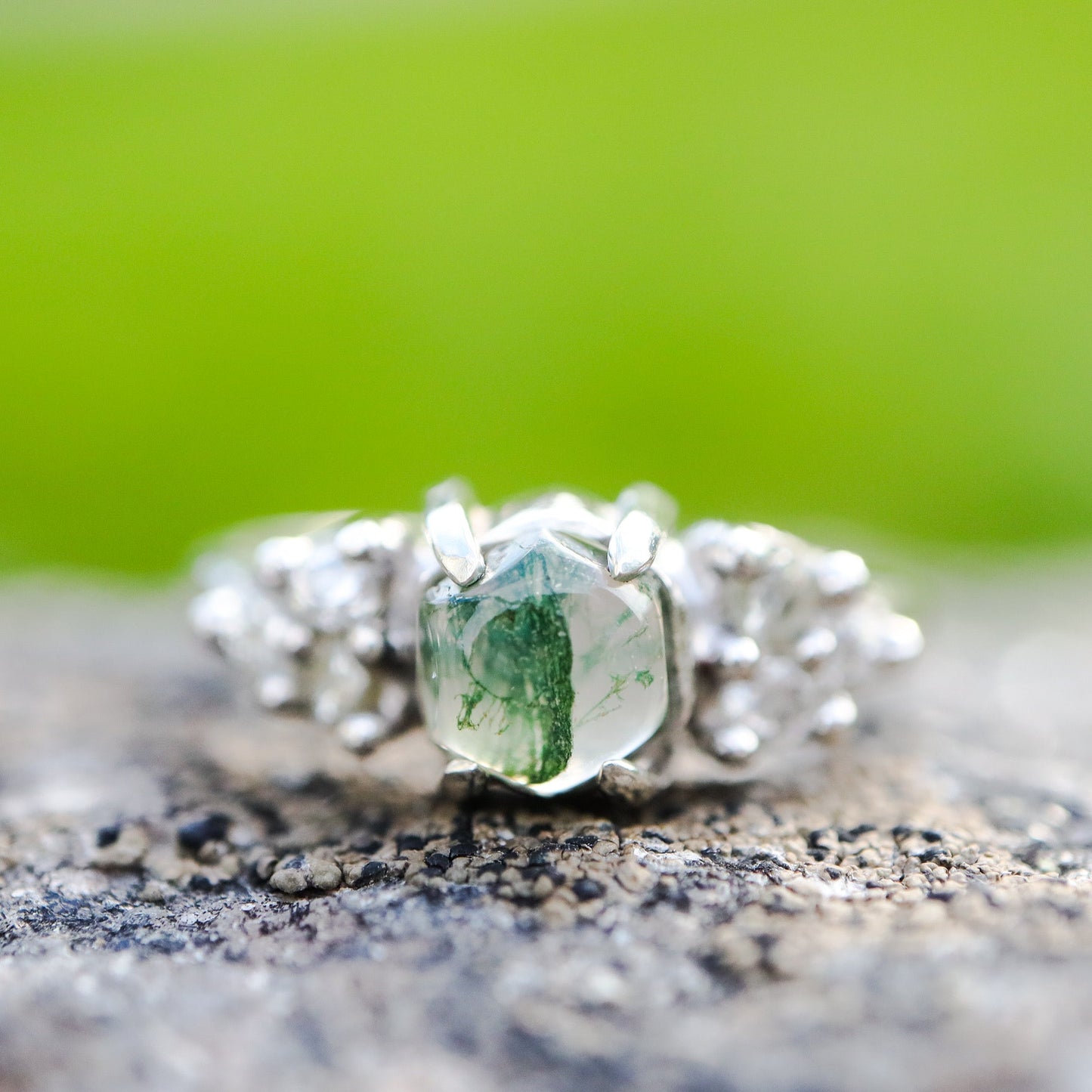 Moss Agate & Moissanite Ring in 925 Sterling Silver