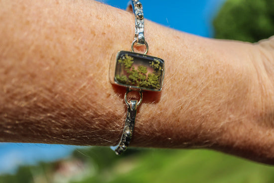 Moss Agate Bracelets in Sterling Silver & 14ct Gold.