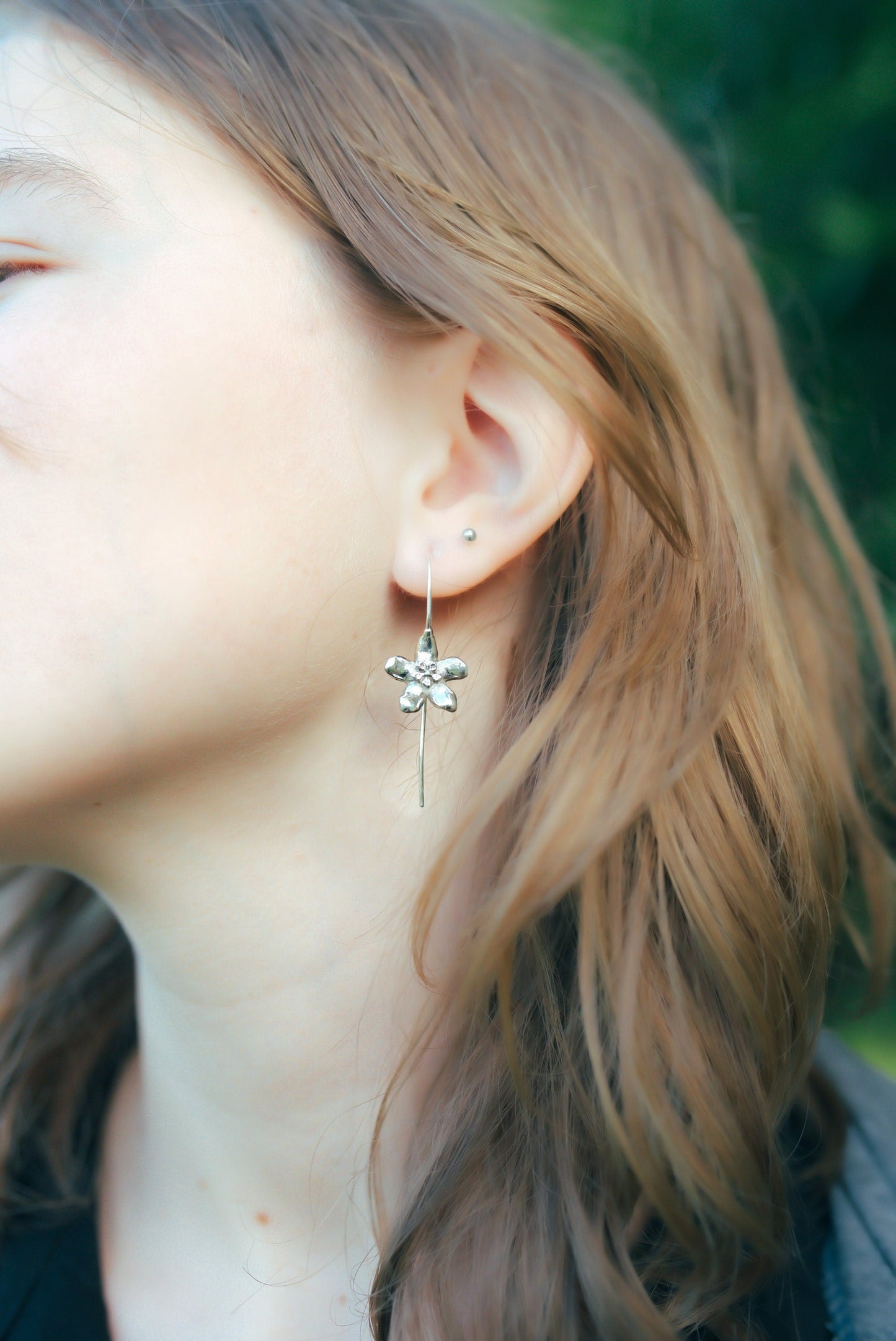 Silver & Rose Gold Hoya flower drop earrings